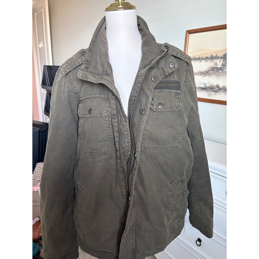Levis Military Field Jacket Olive Green Sherpa Lined Cotton Canvas Utility Coat